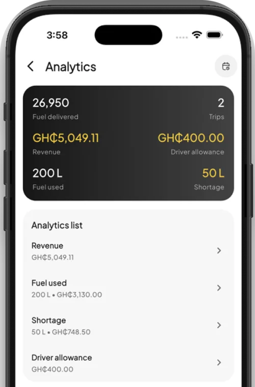 Transporter analytics screen