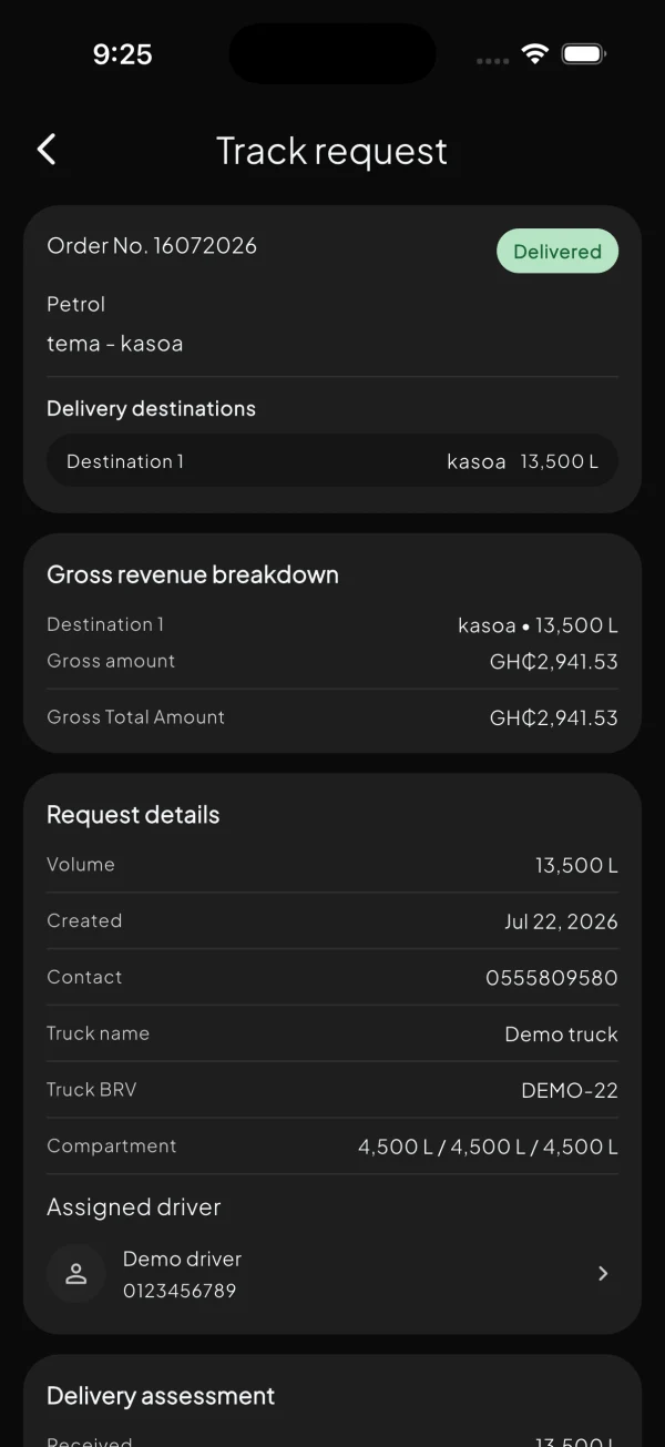 Oil Marketing Companies request tracking screen