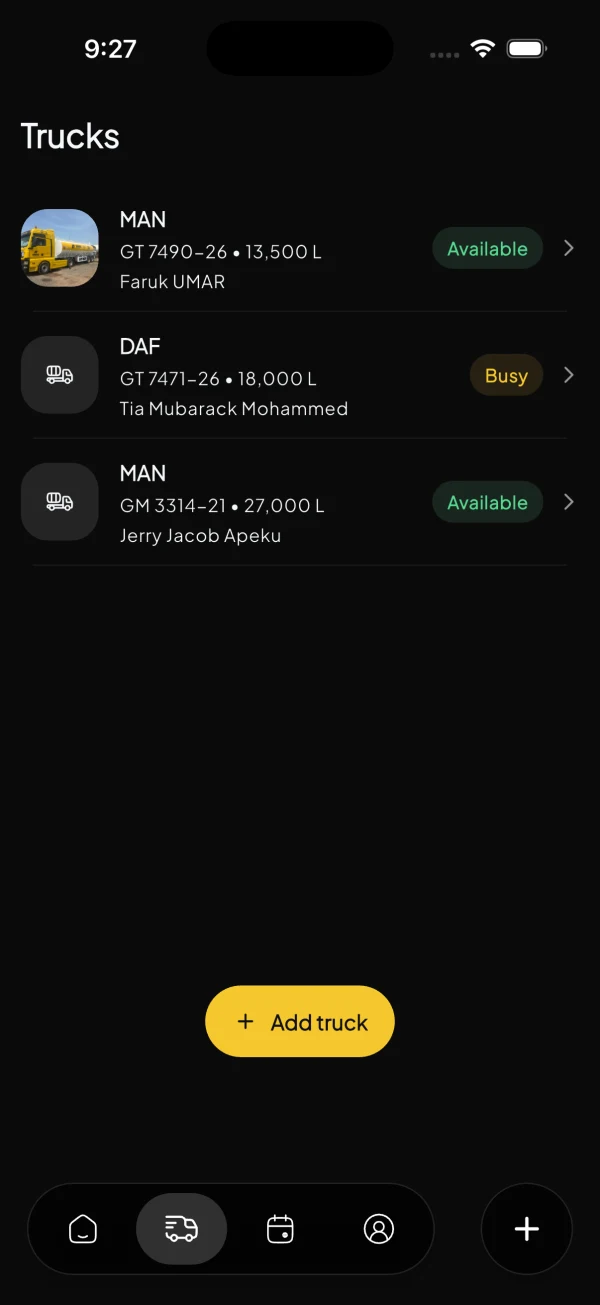 Transporter trucks screen