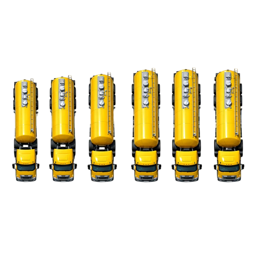 Yellow fuel tanker trucks lined up